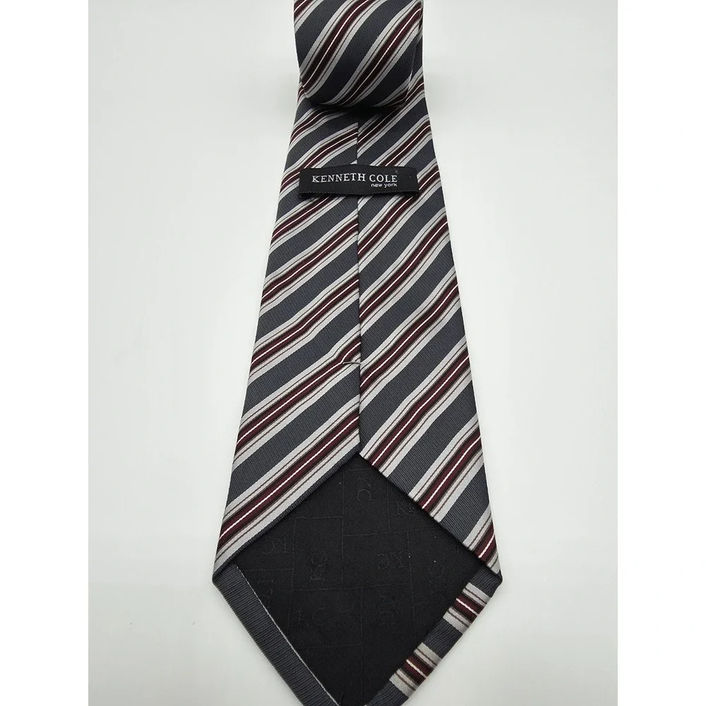 Kenneth Cole Maroon Gray Brown Striped Pattern Designer Tie 58